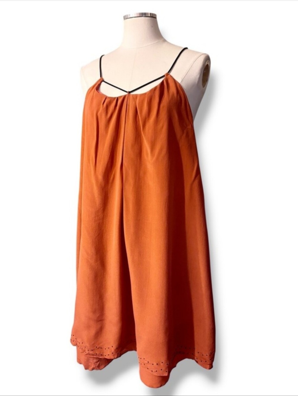THE KORNER x ANTHROPOLOGIE Rust Orange Tiered Silk Dress Chain Halter